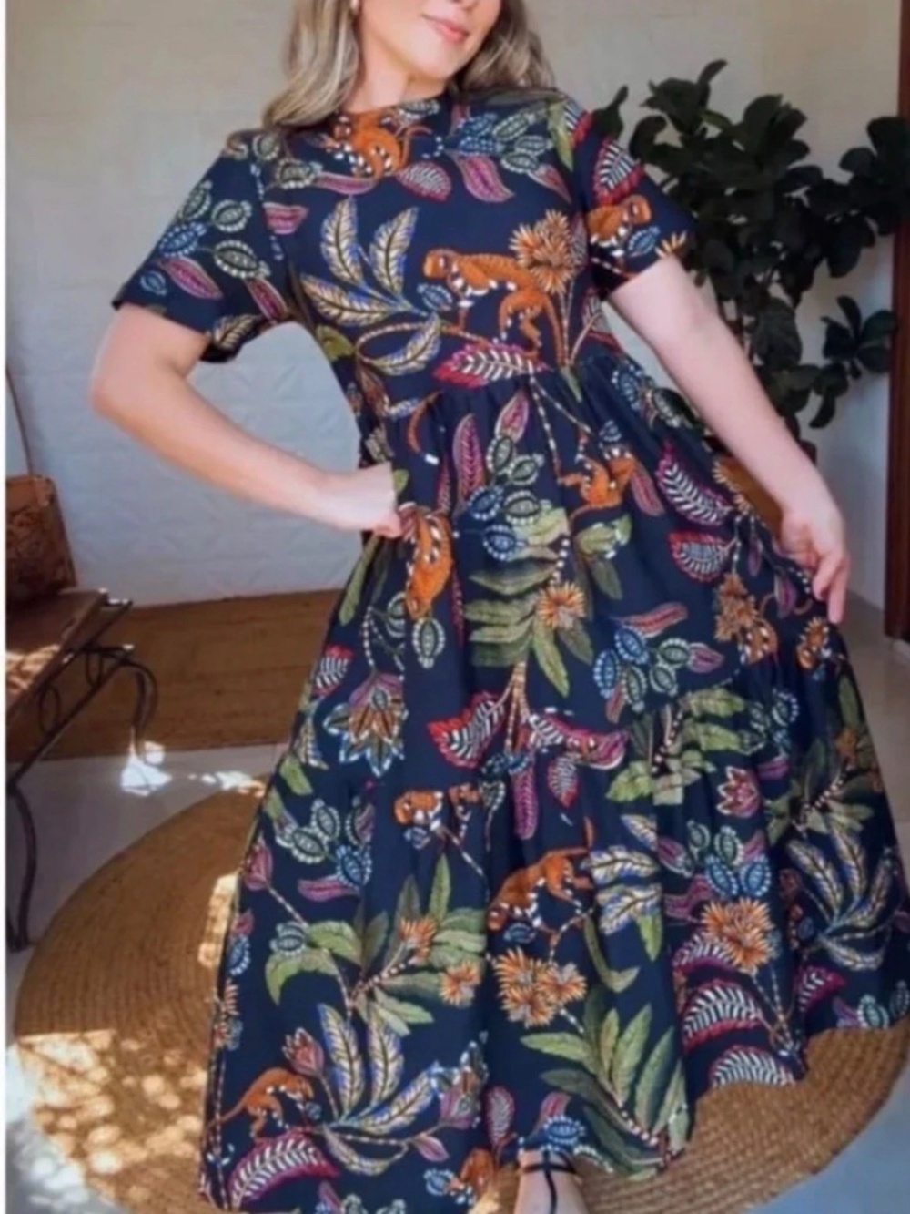 FARM Rio Black Maxi Dress with Colorful Tropical Foliage - Picture 3 of 6